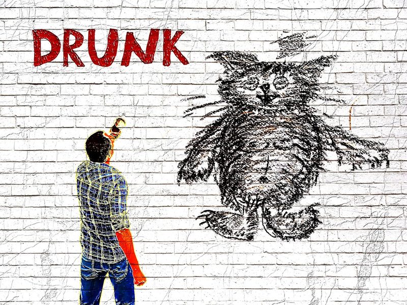 “Drunk”. 100x75. Beer, charcoal, pencil, digital. Amsterdam 2023. Limited acrylic glass print signed by the artist.